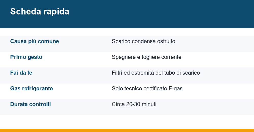 condizionatore perde acqua — infografica